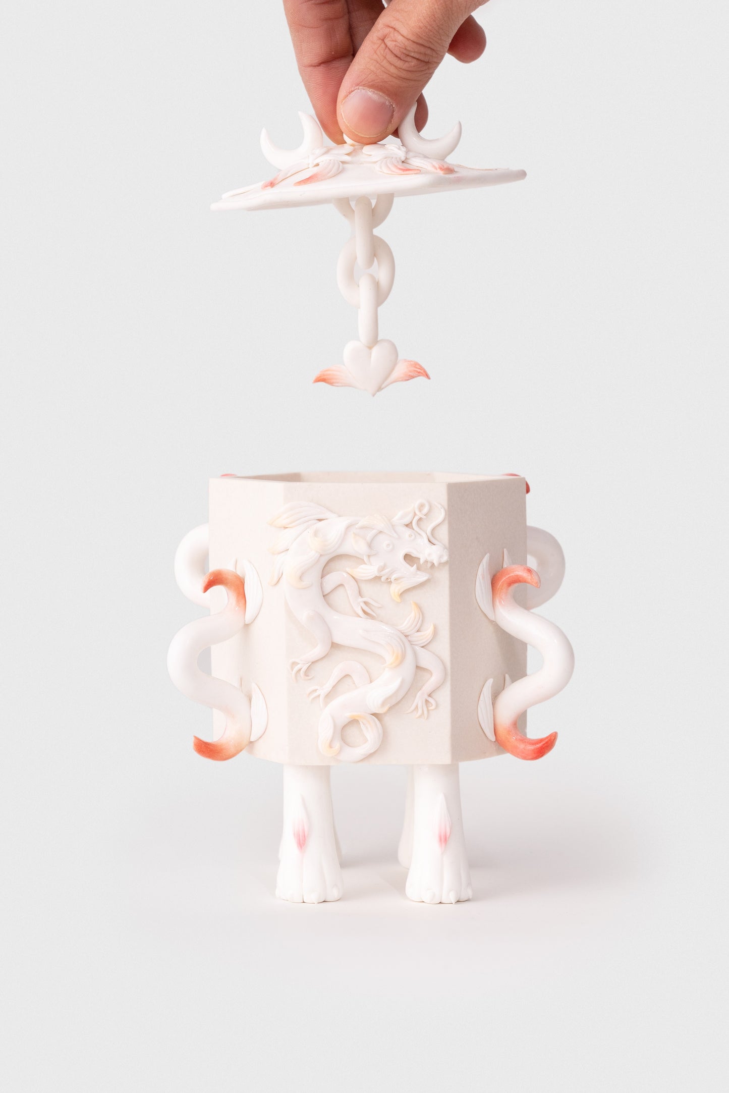 Pearl Dragon and Flaming Phoenix snuff bottle - Hannah Lim